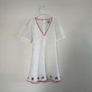 Rhythm White Embroidered V-Neck Mini Dress - S